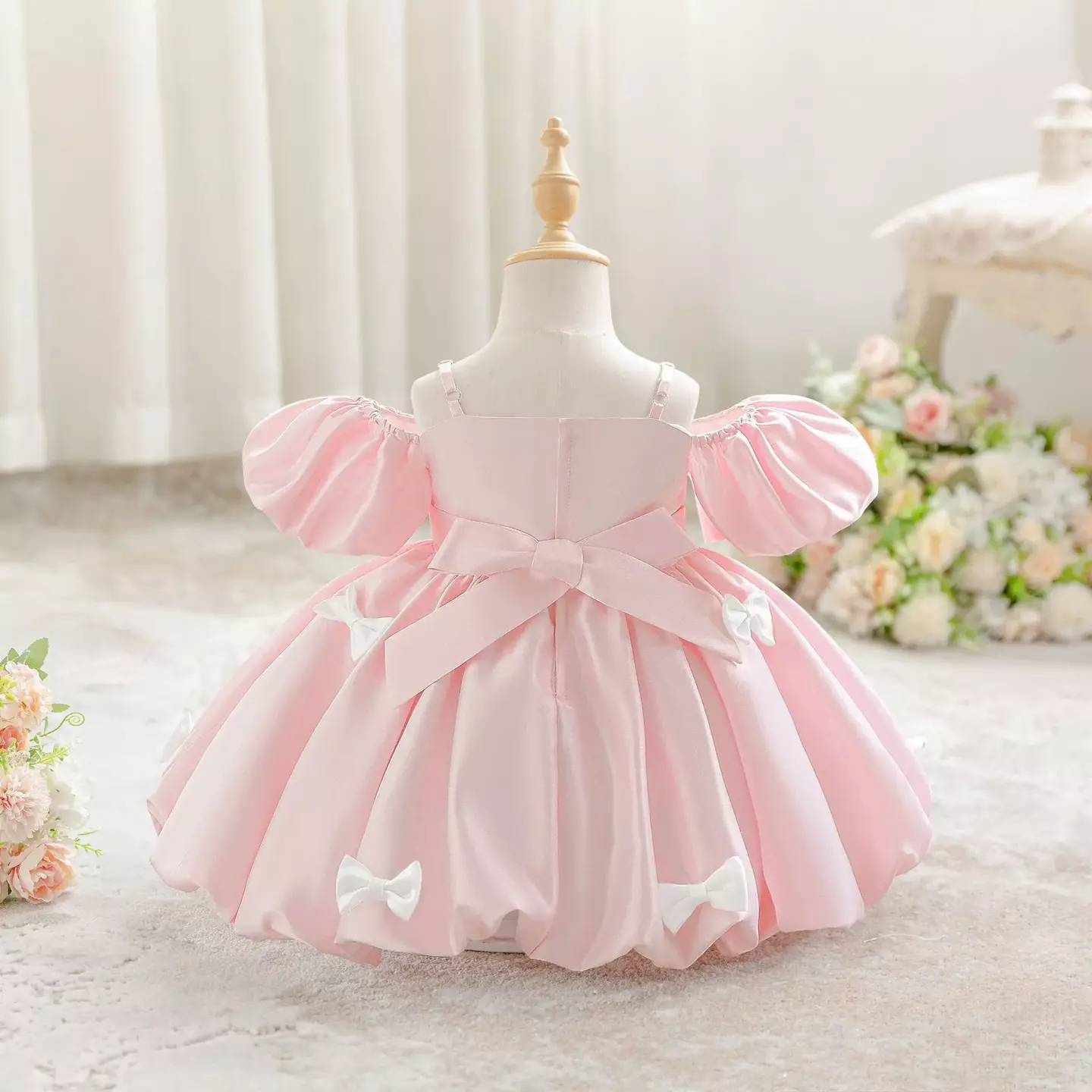 kimberly Pink Shoulder Strap Puff Sleeve Baby Party Dress