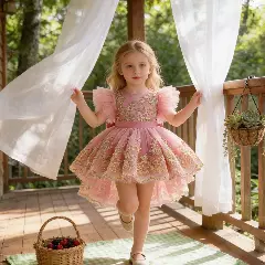 Rosamund II Dusty Pink Gold Floral Tulle Baby Party Dress