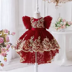 Rosamund II Maroon Layered Sleeve Baby Party Dress
