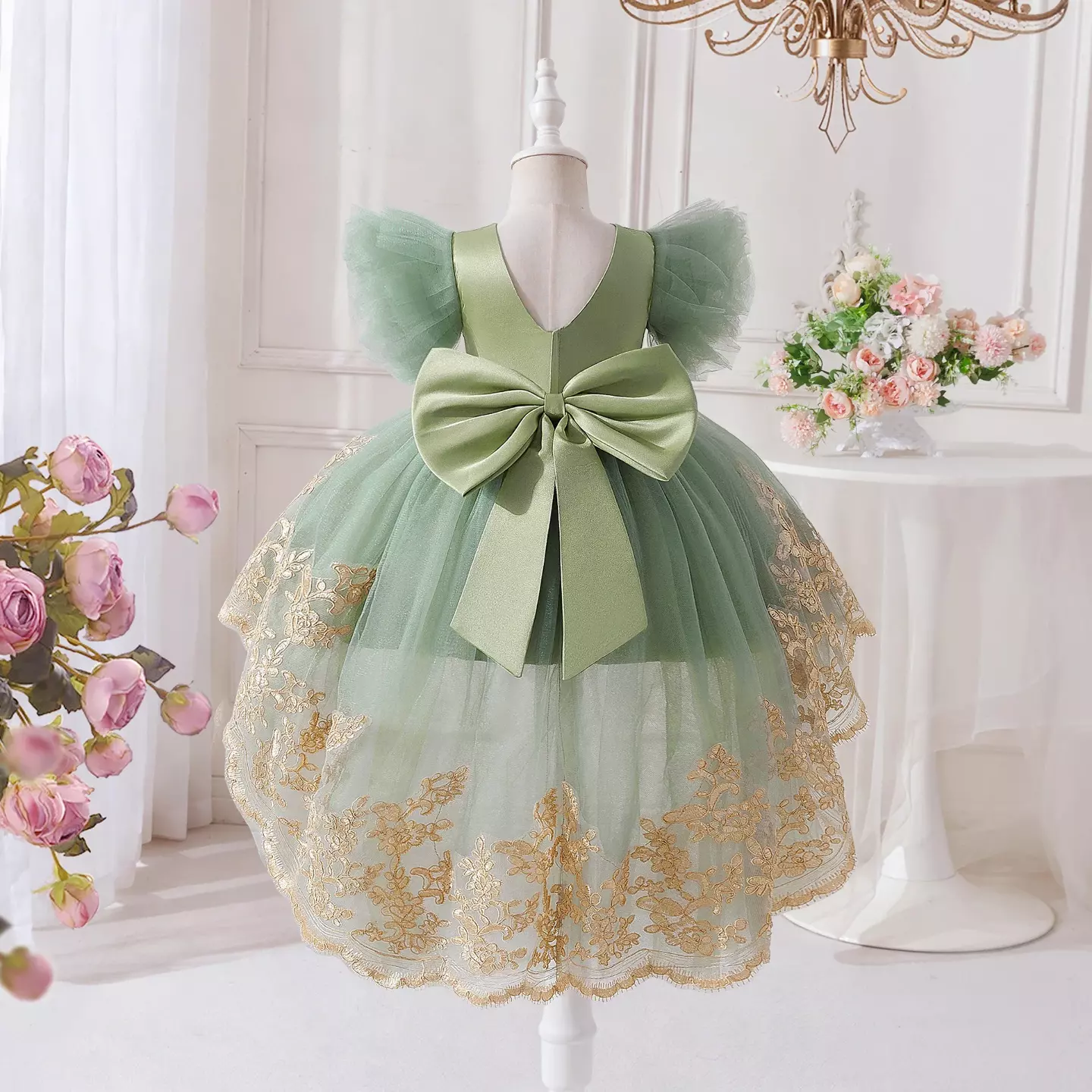 Rosamund II Sage Green Bow Back Baby Party Dress