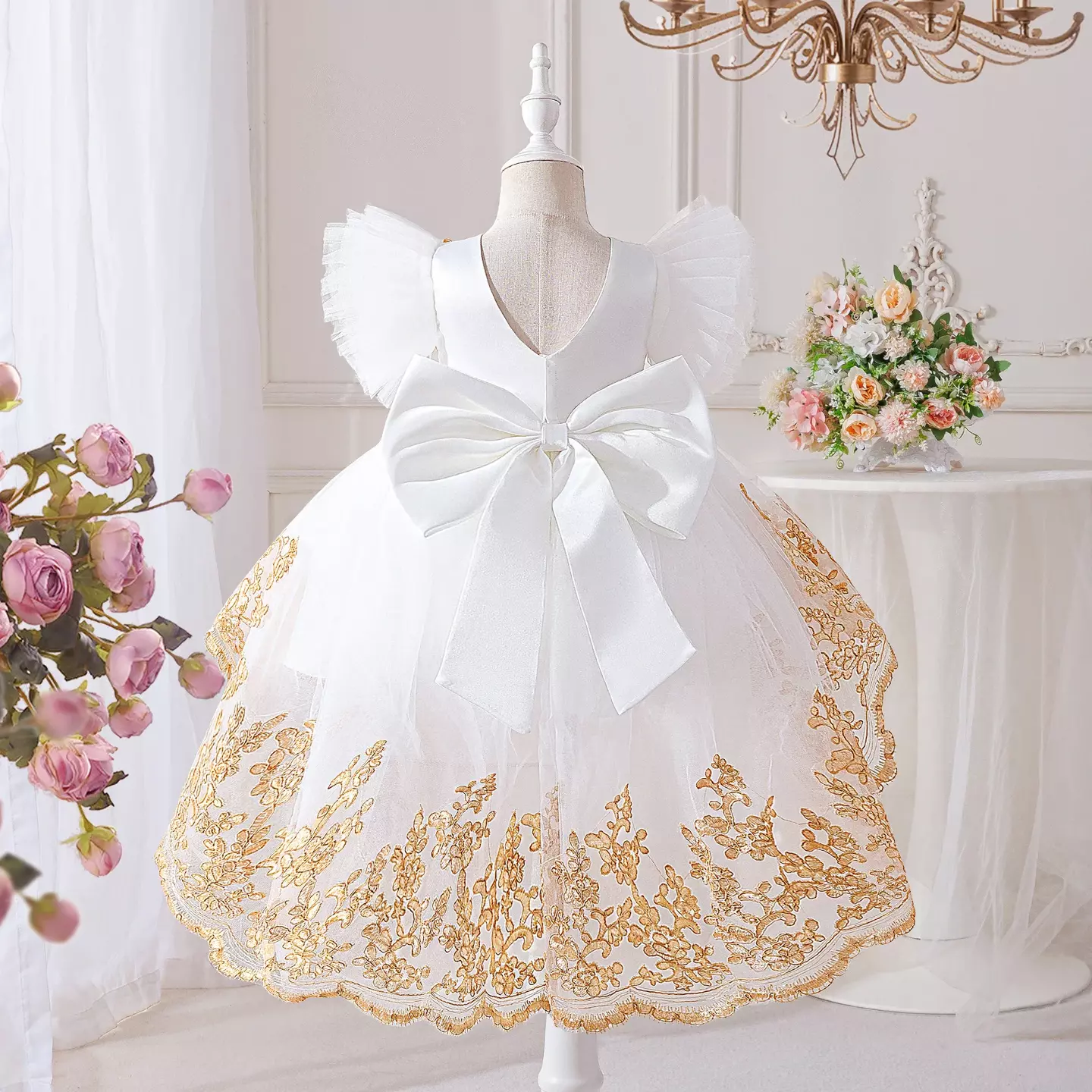 Rosamund II White Embroidered High-Low Baby Party Dress