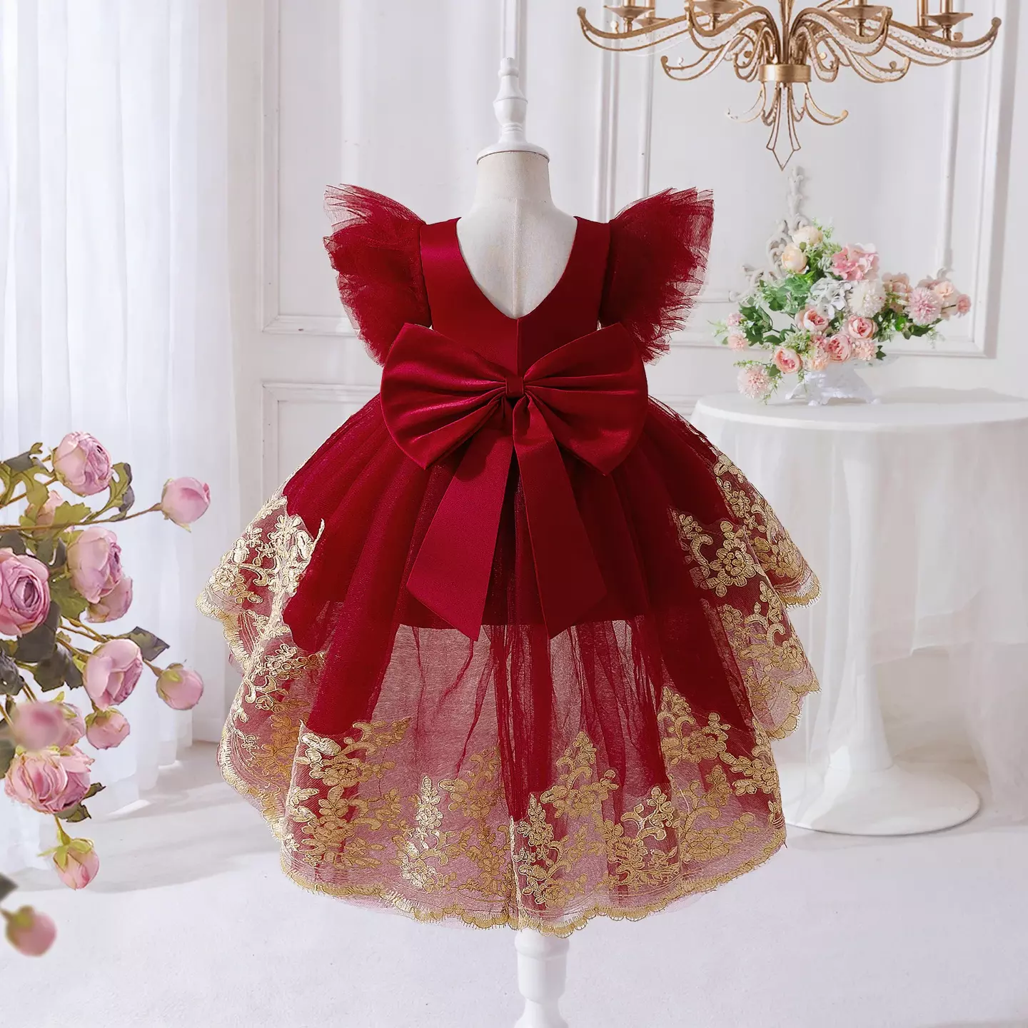 Rosamund II Maroon Layered Sleeve Baby Party Dress