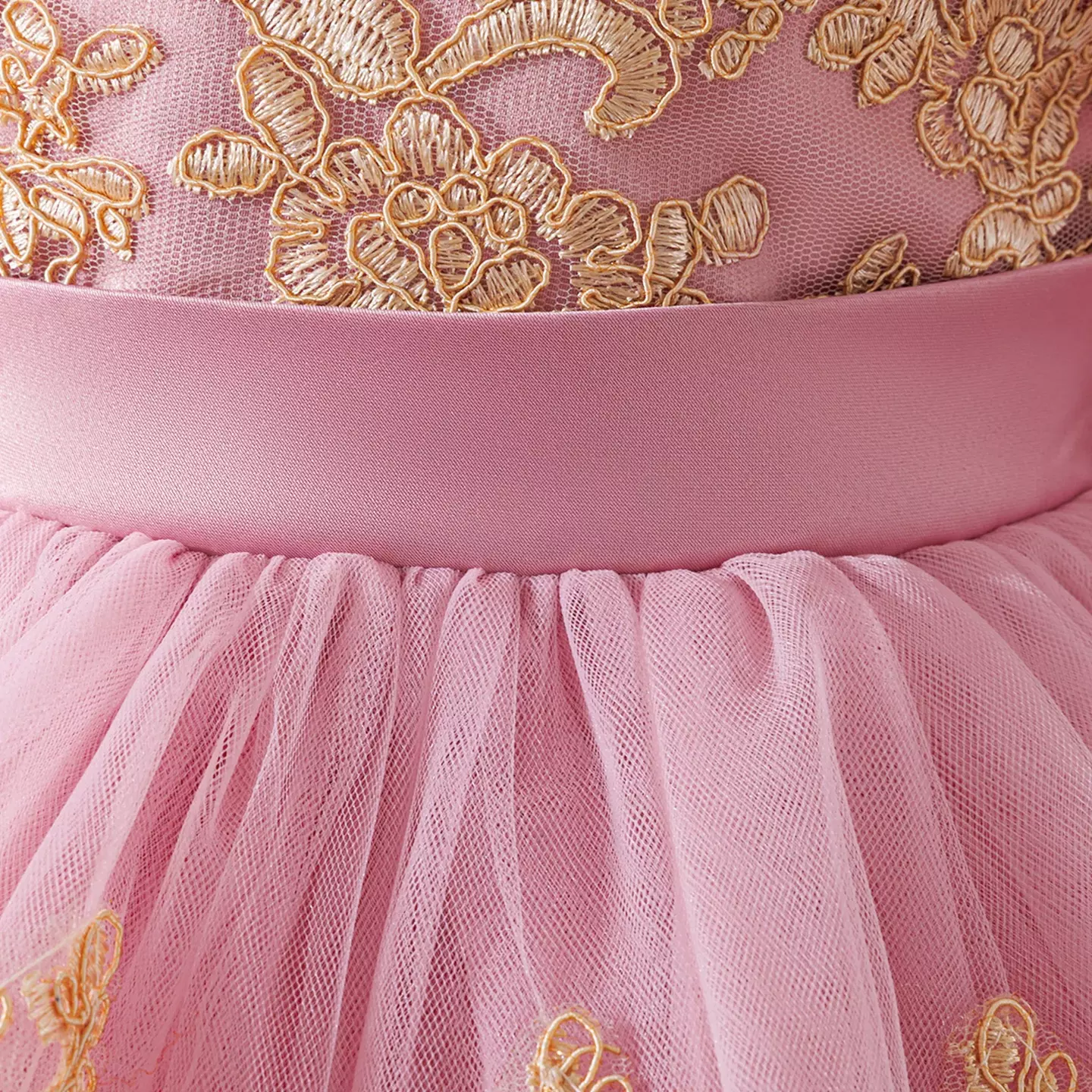 Rosamund II Dusty Pink Gold Floral Tulle Baby Party Dress
