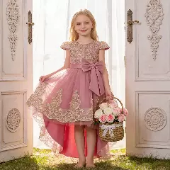 Daria Dusty Pink Cap Sleeve Embroidered Girls Party Dress