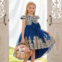 Daria Royal Blue Bow Waist High-Low Girls Party Dress