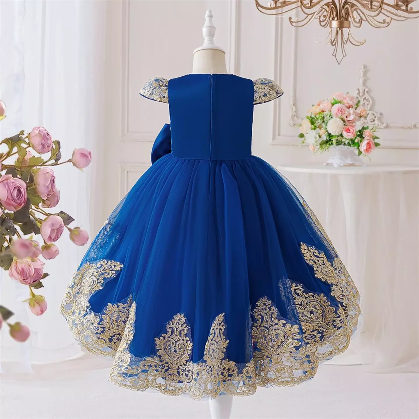 Daria Royal Blue Bow Waist High-Low Girls Party Dress
