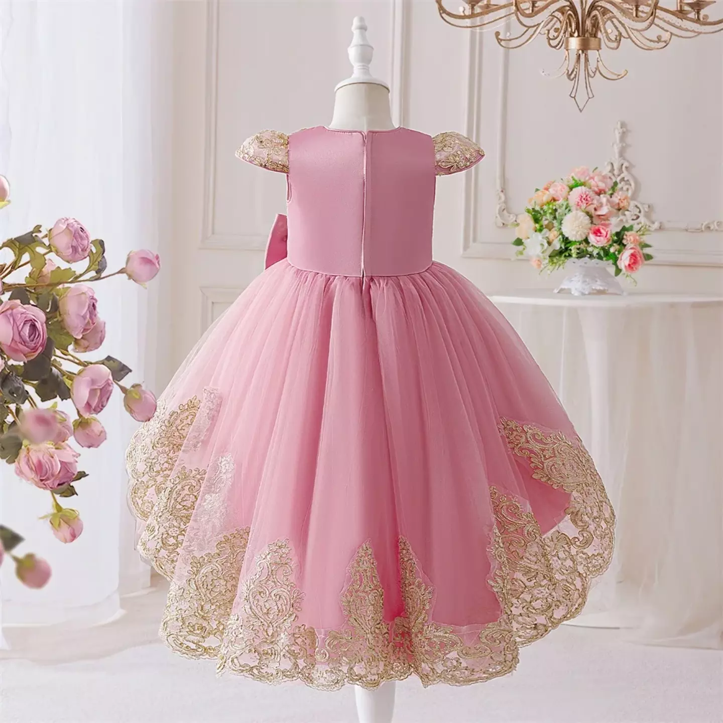 Daria Dusty Pink Cap Sleeve Embroidered Girls Party Dress