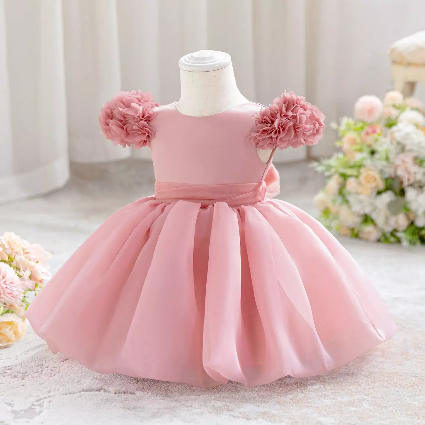 Hailey Dusty Pink Plain Bodice Party Dress with Back Bow