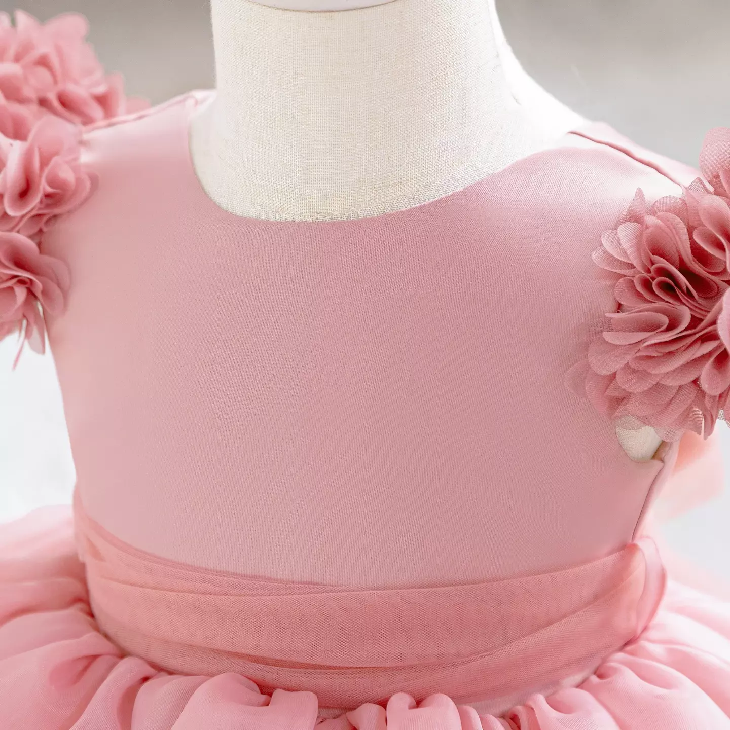 Hailey Dusty Pink Plain Bodice Party Dress with Back Bow