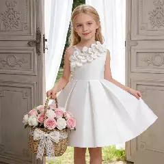 Cristy II White Box Pleat Knee Length Girls Party Dress