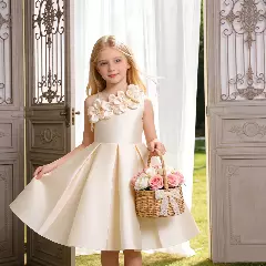 Cristy II Champagne Plain Bodice Knee Length Girls Dress