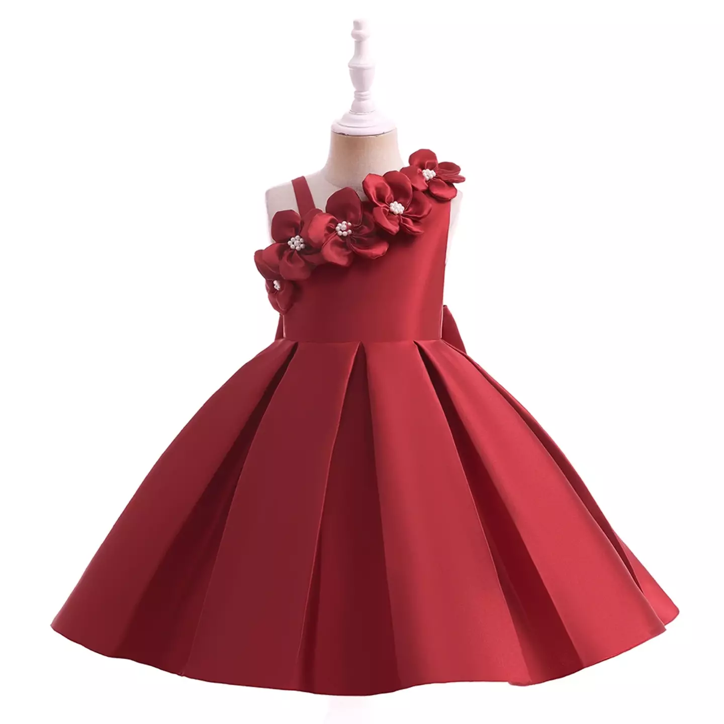 Cristy II Dark Red Asymmetric Strap Knee Length Girls Dress