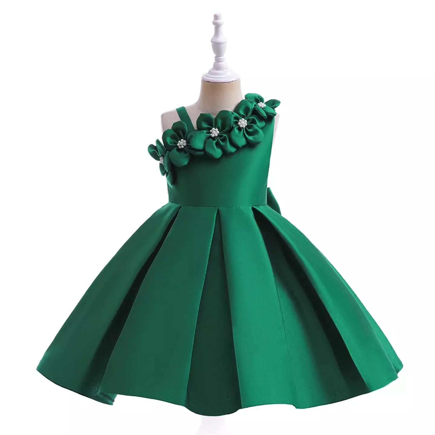 Cristy II Forest Green Defined Waist Knee Length Girls Dress