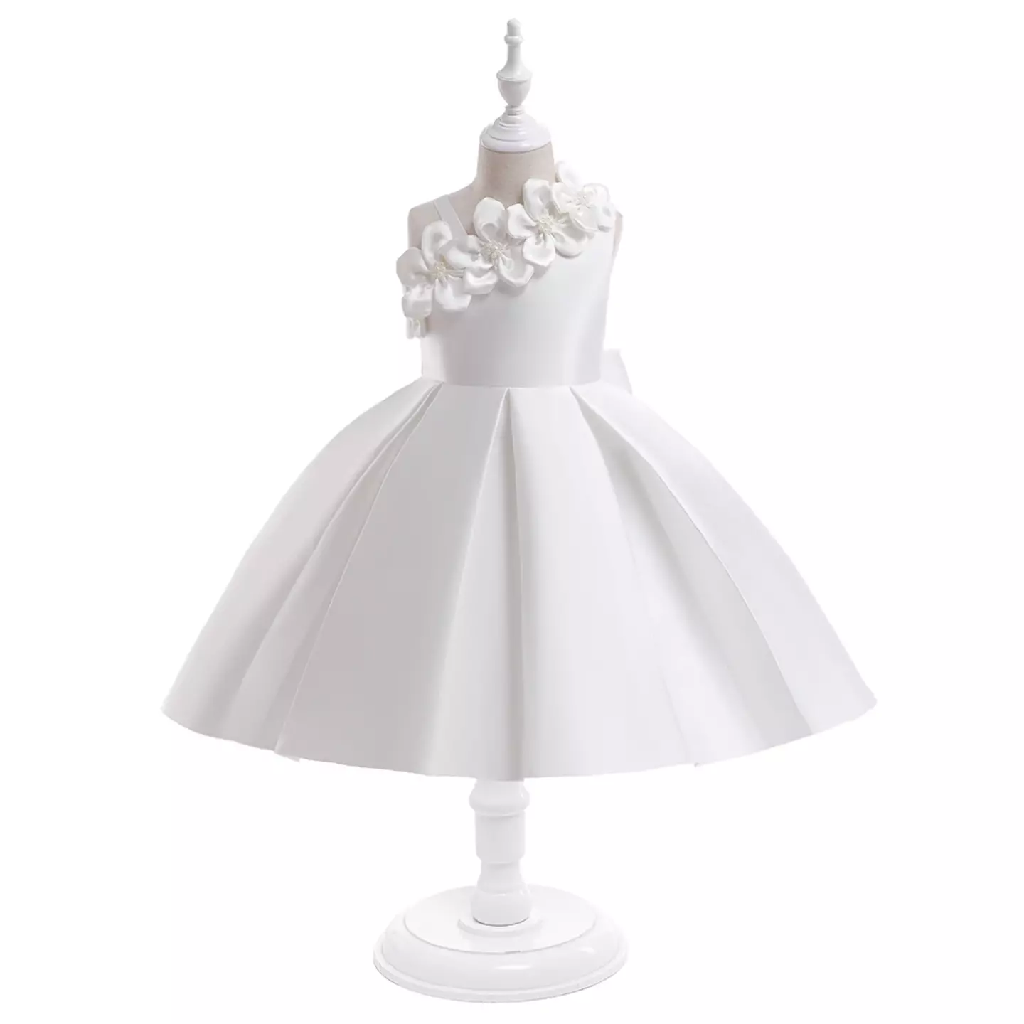 Cristy II White Box Pleat Knee Length Girls Party Dress