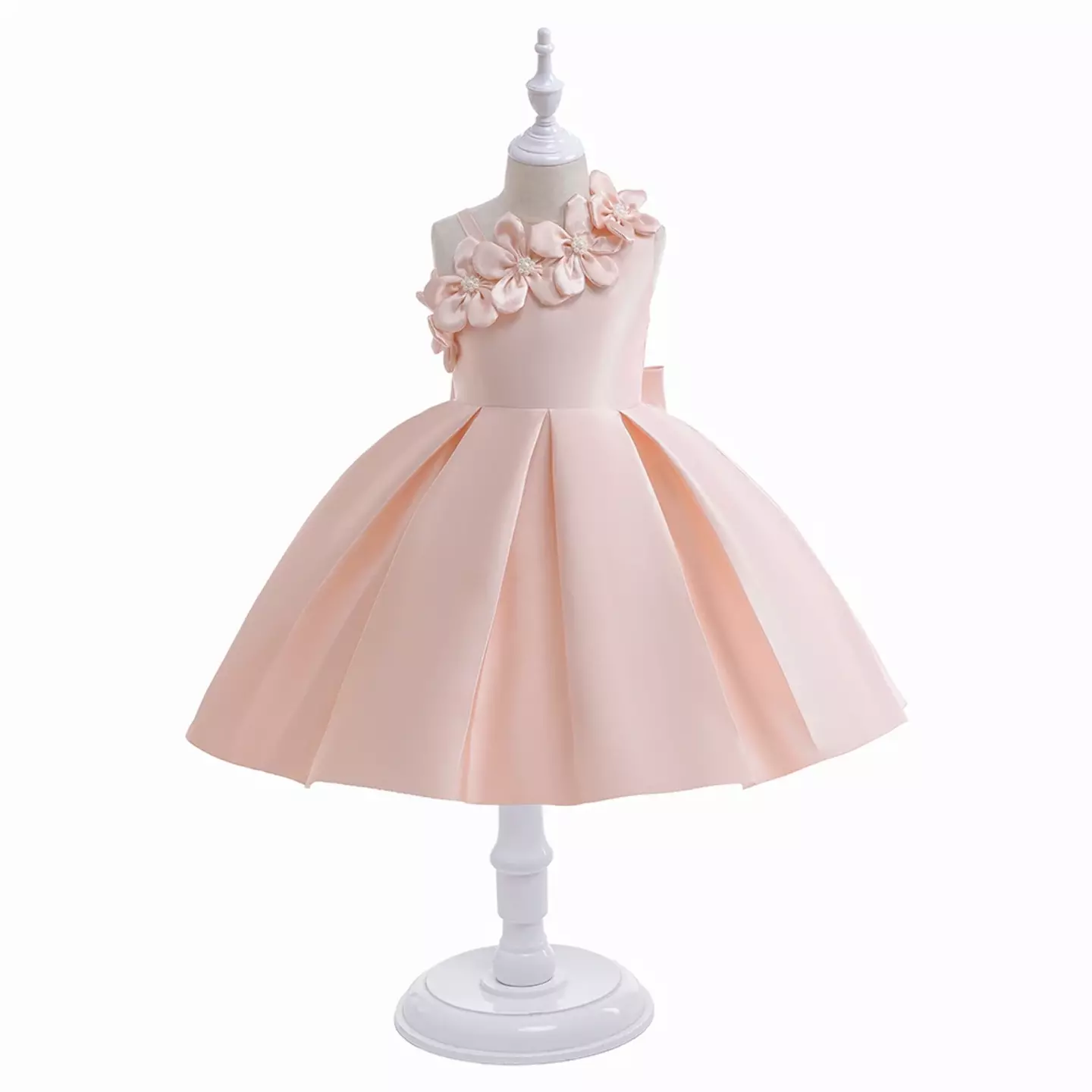 Cristy II Peach Pink Floral Neckline Knee Length Girls Dress