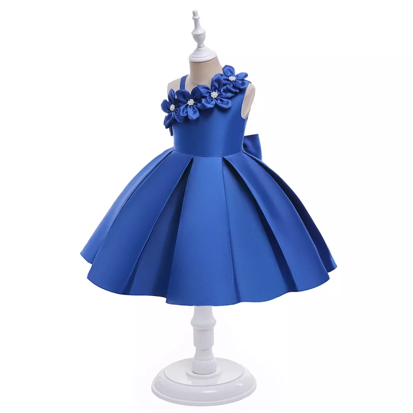 Cristy II Royal Blue Back Bow Knee Length Girls Dress