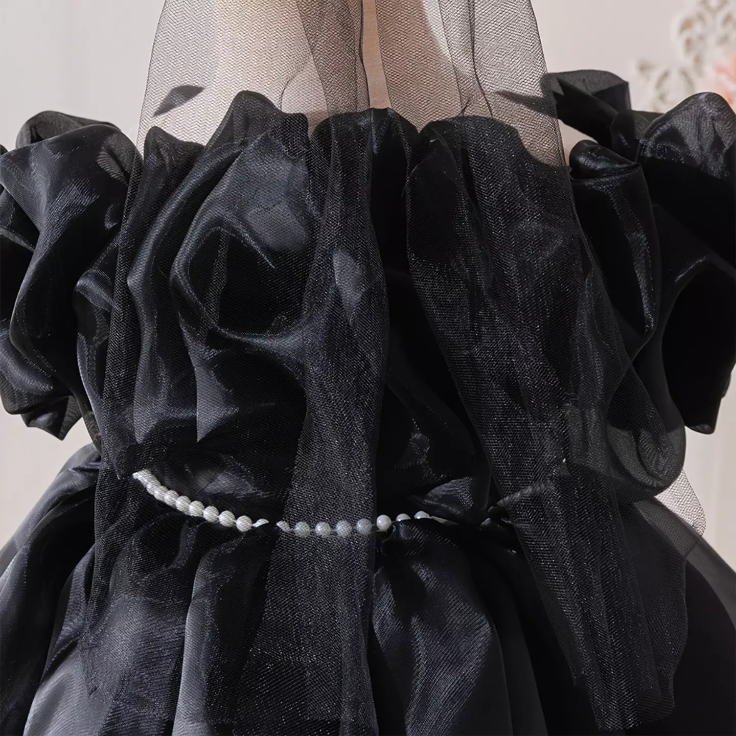 Momo Black Organza Puff Sleeve Party Dress - Knee Length Baby Girls Birthday Dress