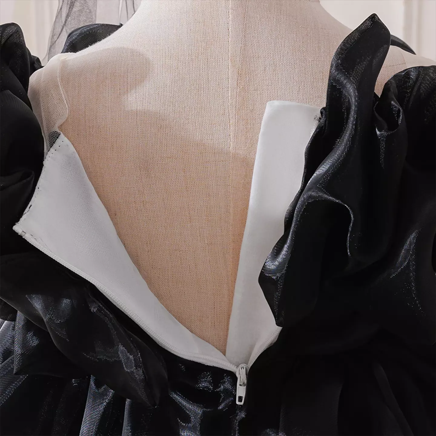 Momo Black Organza Puff Sleeve Party Dress - Knee Length Baby Girls Birthday Dress