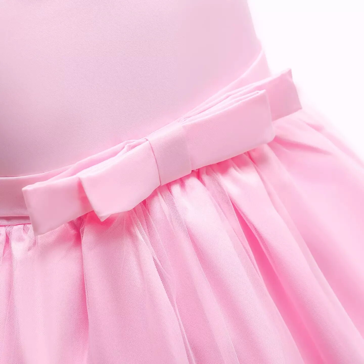 Yeri Pink 3D Floral Satin Girls Party Dress - Knee Length Junior Bridesmaid & Birthday Dress