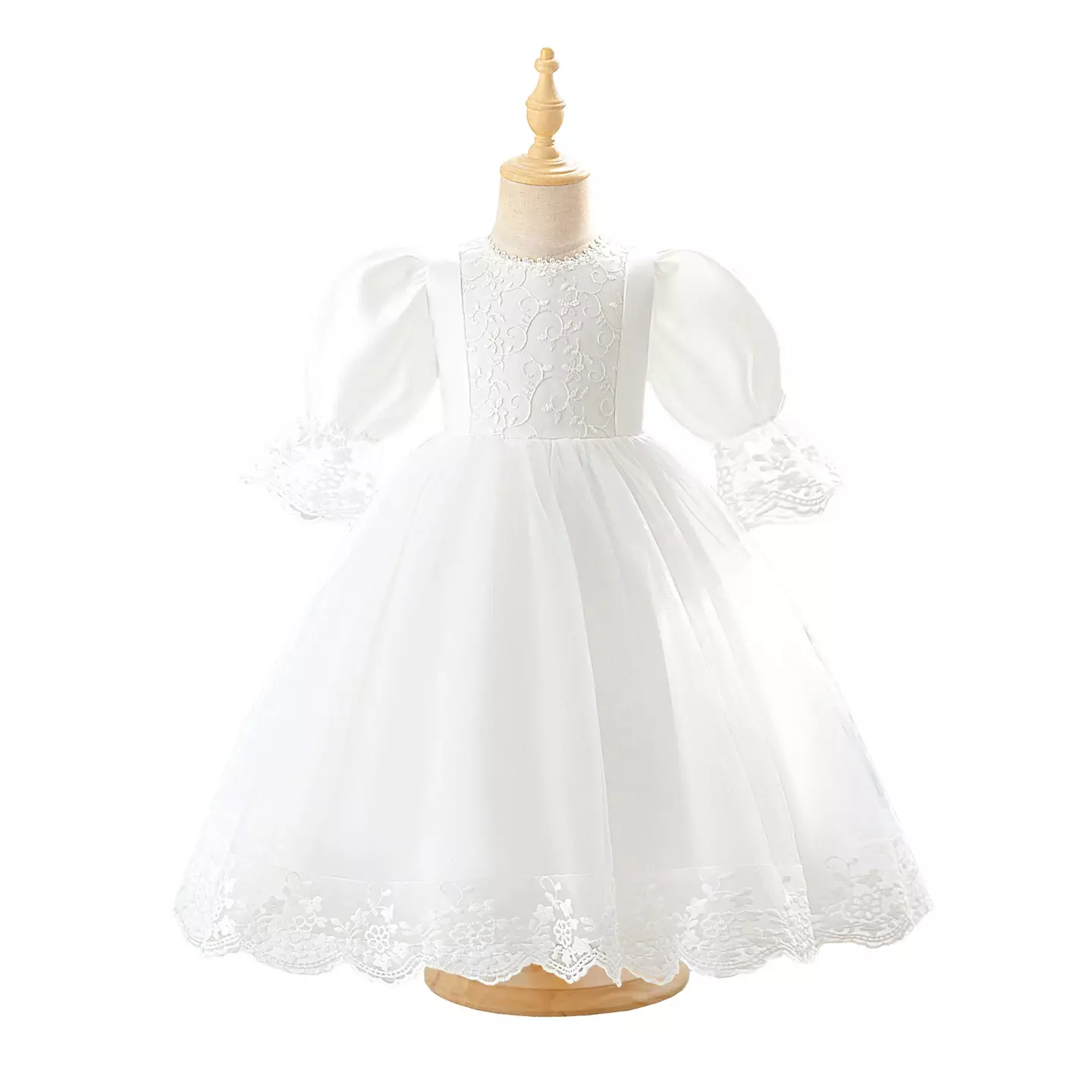 Clara White Scalloped Lace Puff Sleeve Baby Girls Party Dress | Lucys