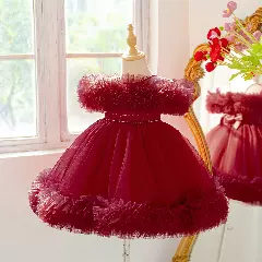 Donna Maroon Beaded Waist Ruffle Hem Girls Party Dress | Lucys