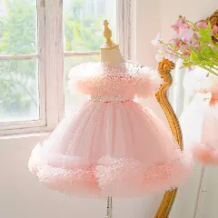 Donna Peach Pink Ruffle Trim Knee Length Girls Party Dress | Lucys