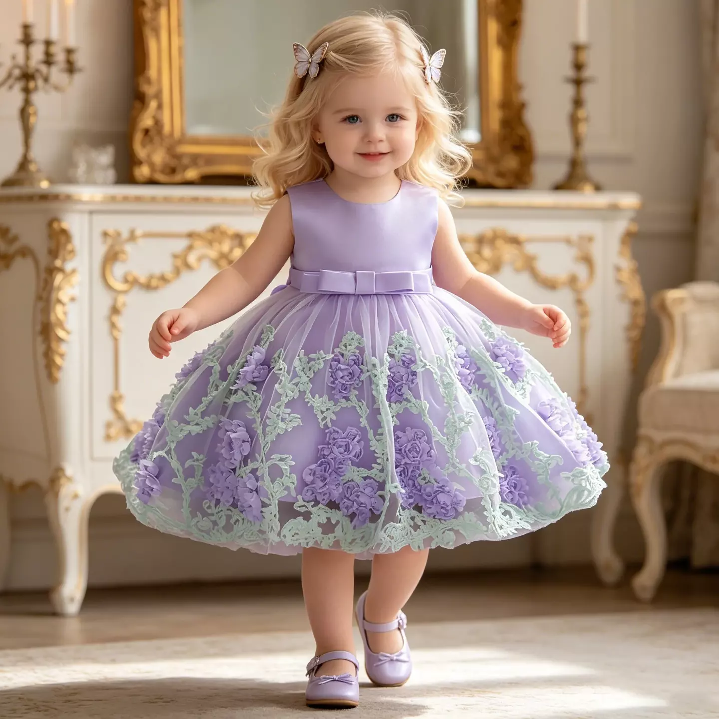 Yeri II Lavender Round Neck Knee Length Party Dress for Baby, Toddler & Girls