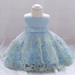 Yeri II Blue Gathered Skirt Knee Length Party Dress for Baby, Toddler & Girls