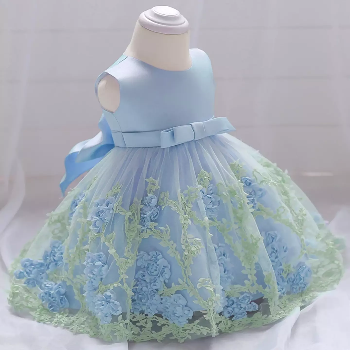Yeri II Blue Gathered Skirt Knee Length Party Dress for Baby, Toddler & Girls