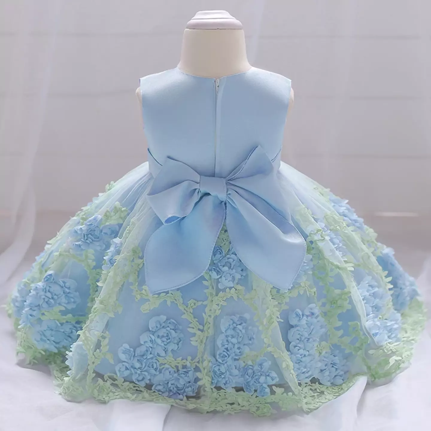 Yeri II Blue Gathered Skirt Knee Length Party Dress for Baby, Toddler & Girls