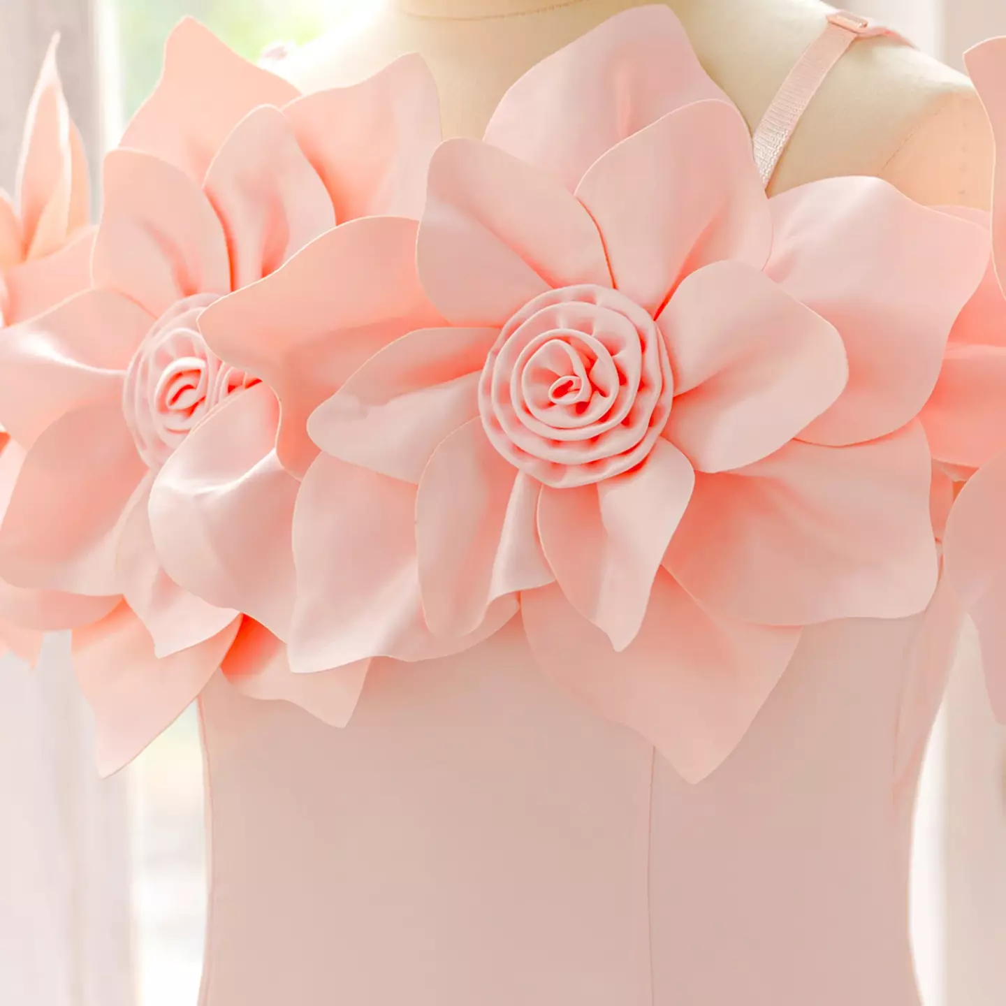 Yuliia Peach Pink 3D Floral Neckline Knee Length Girls Dress