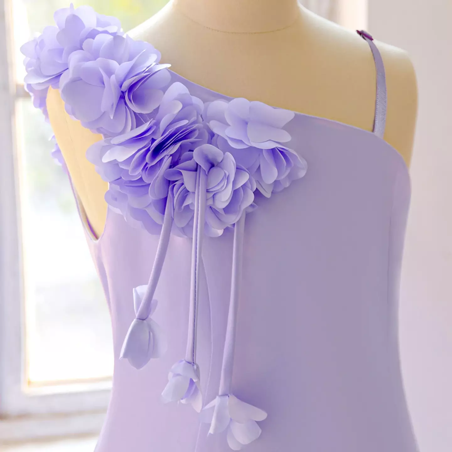 Tamara Lavender Asymmetric Floral Shoulder Knee Length Girls Party Dress