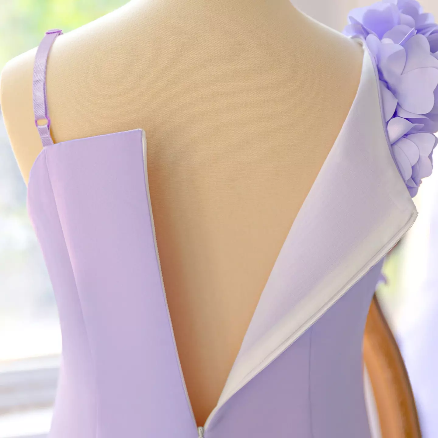 Tamara Lavender Asymmetric Floral Shoulder Knee Length Girls Party Dress