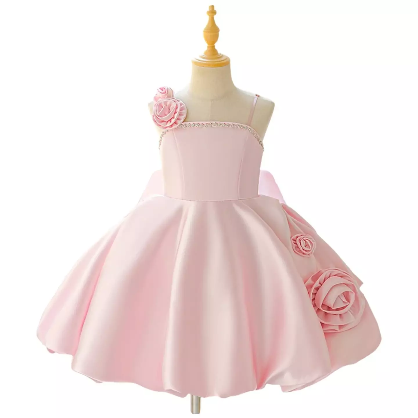 Camila Pink Rose Appliqué Strappy Knee Length Girls Party Dress