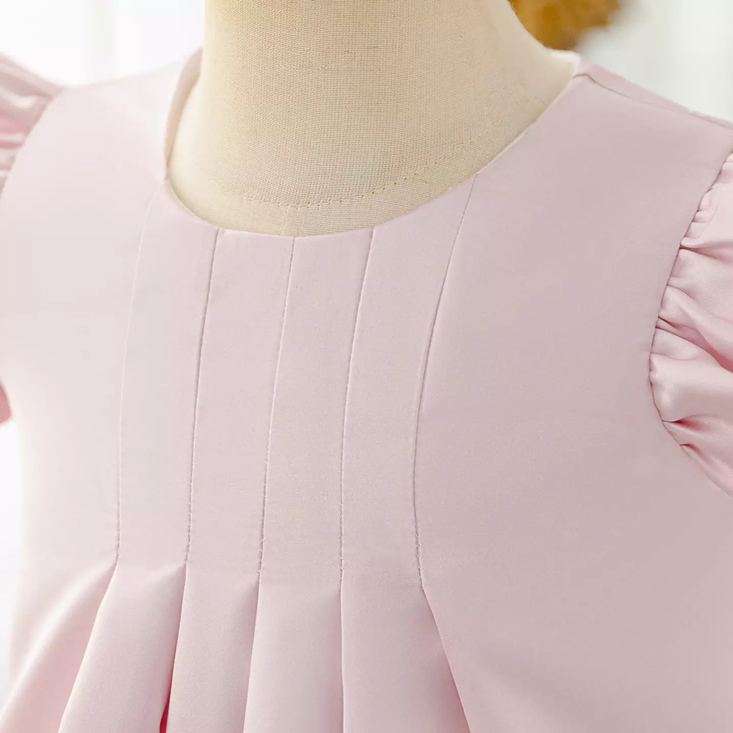 Alycia Dusty Pink Rose and Bow Ruffle Sleeve Girls Party Dress