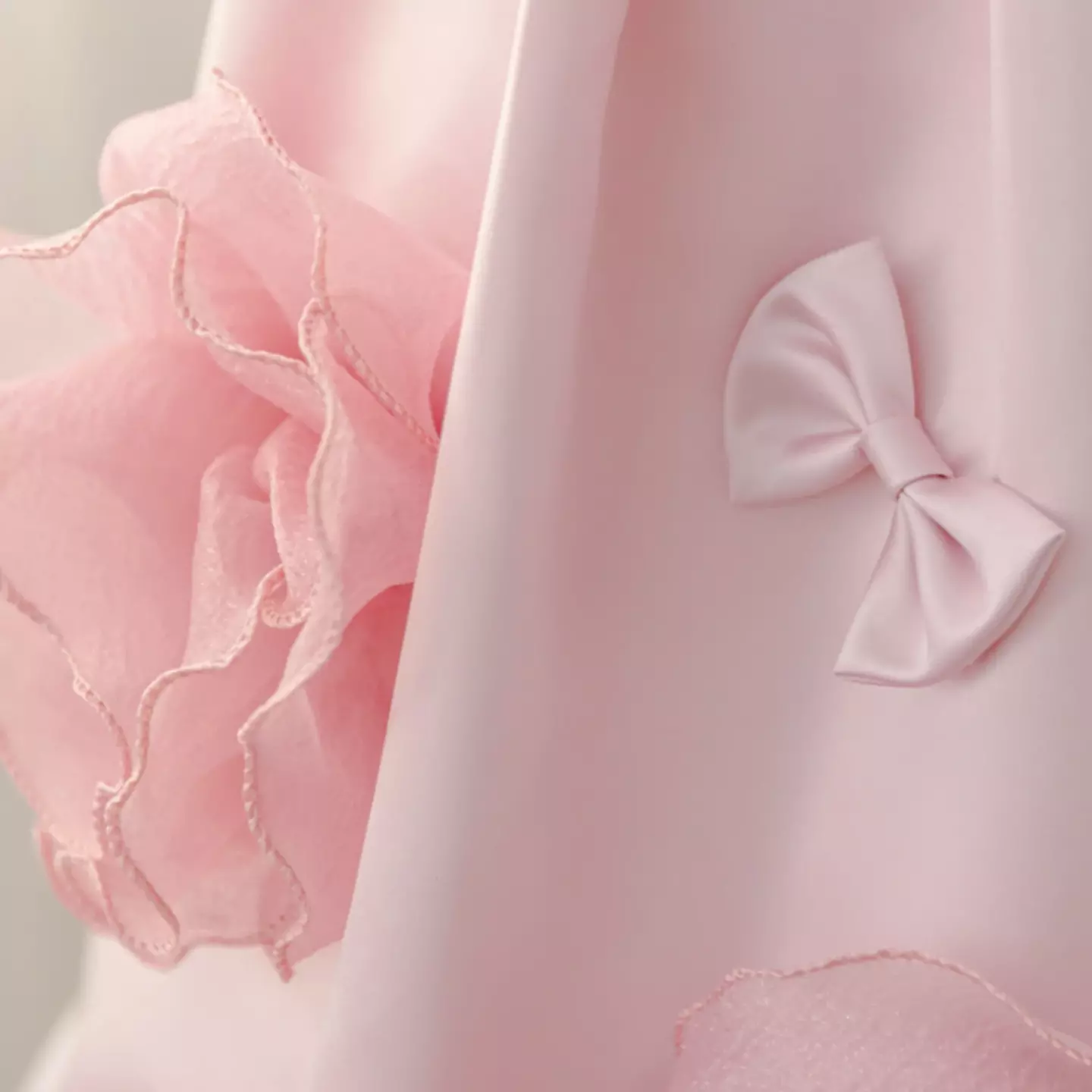 Alycia Dusty Pink Rose and Bow Ruffle Sleeve Girls Party Dress