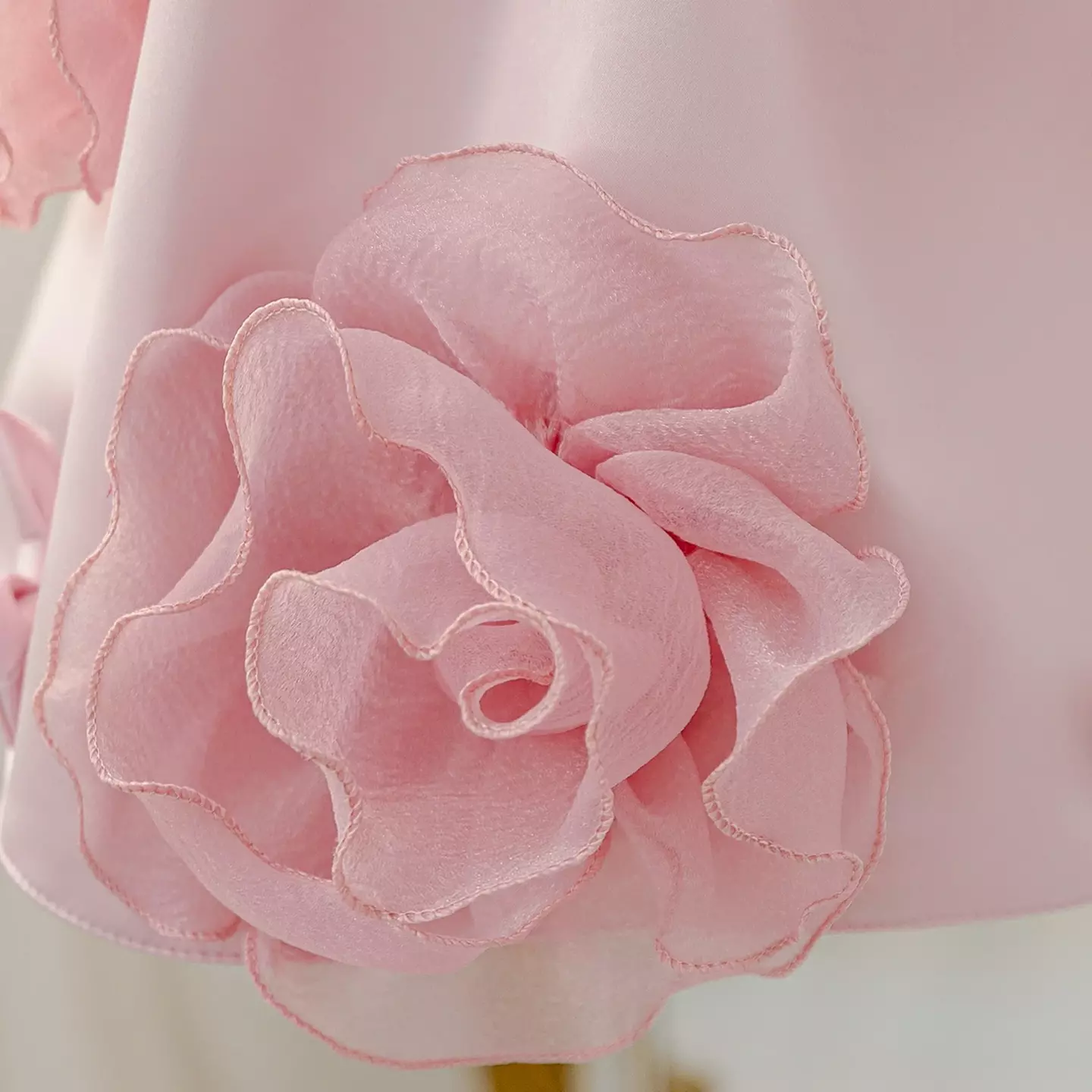 Alycia Dusty Pink Rose and Bow Ruffle Sleeve Girls Party Dress