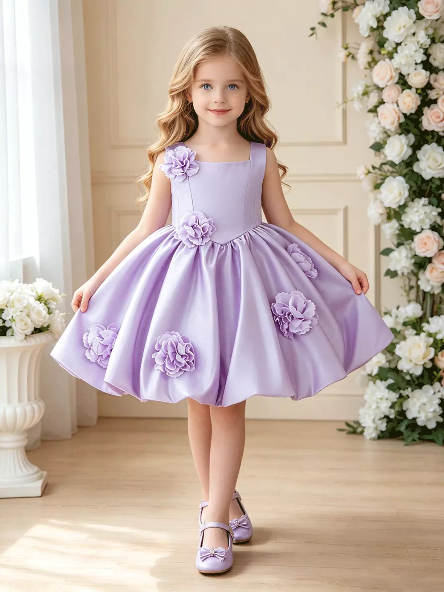 Elisabetta Lavender Pleated Flower Girls Party Dress