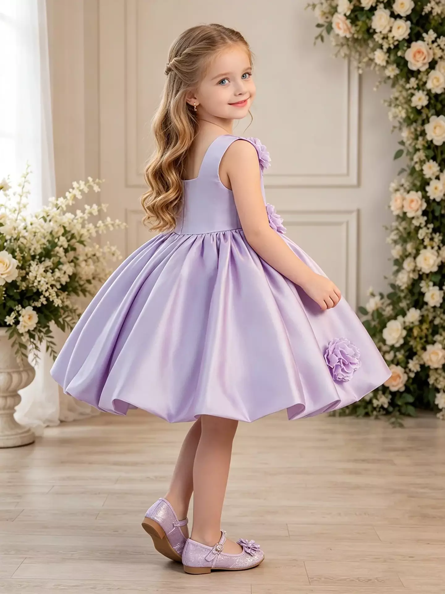Elisabetta Lavender Pleated Flower Girls Party Dress