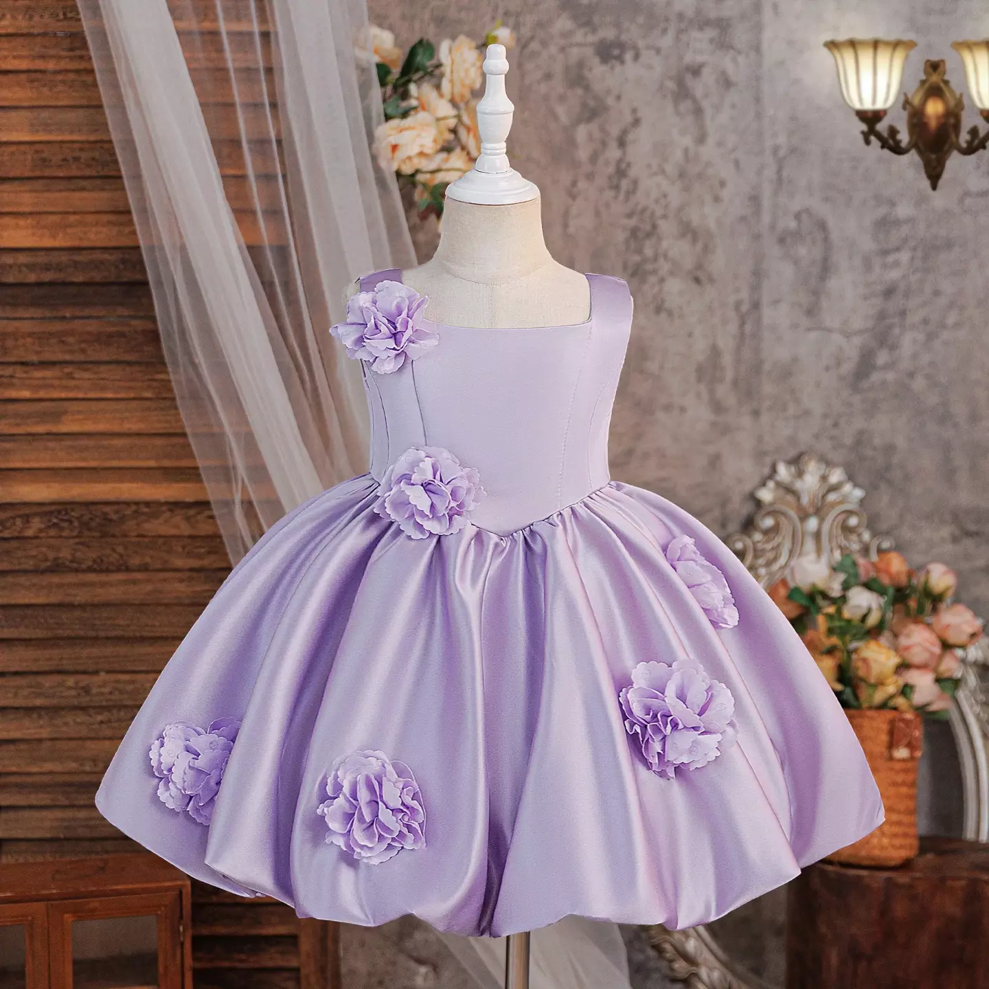 Elisabetta Lavender Pleated Flower Girls Party Dress