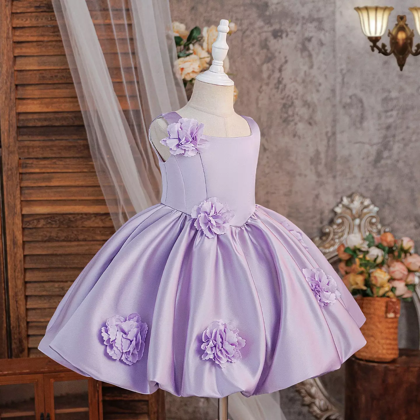 Elisabetta Lavender Pleated Flower Girls Party Dress