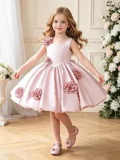 Elisabetta Dusty Pink Flower Applique Girls Party Dress