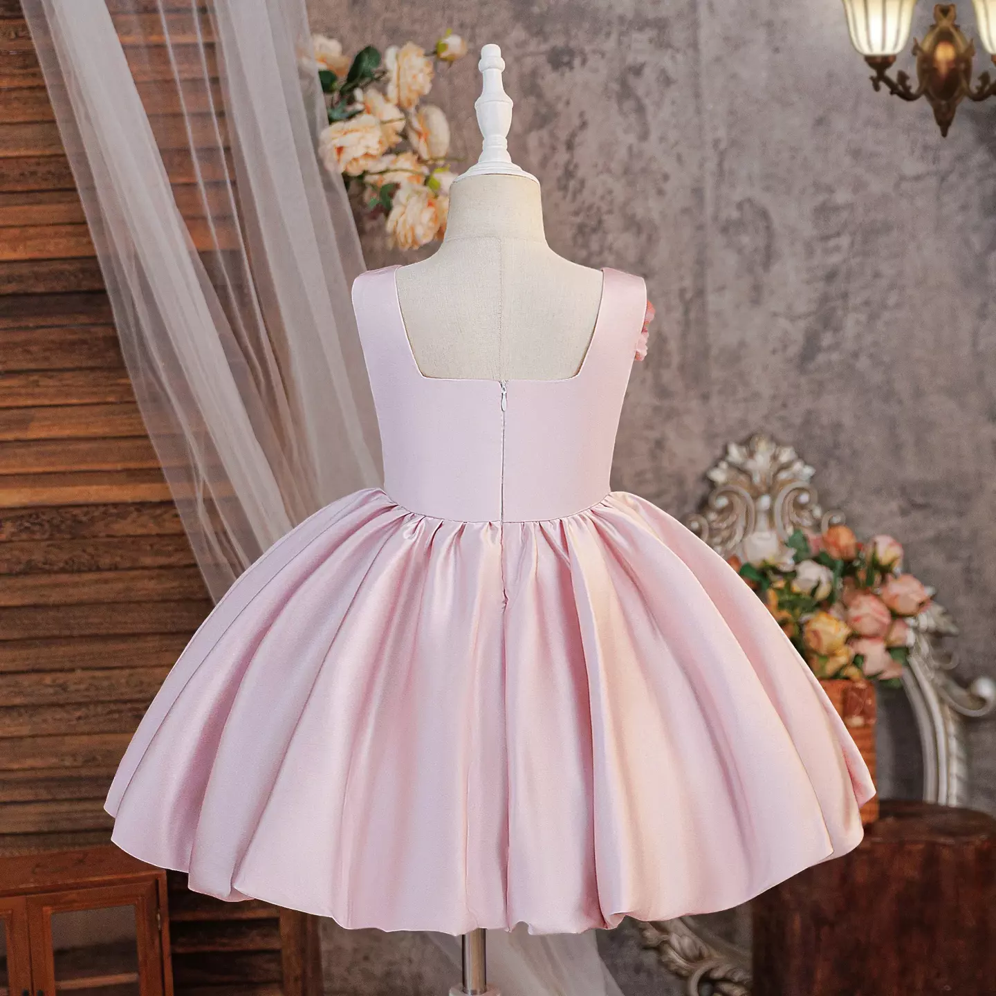 Elisabetta Dusty Pink Flower Applique Girls Party Dress