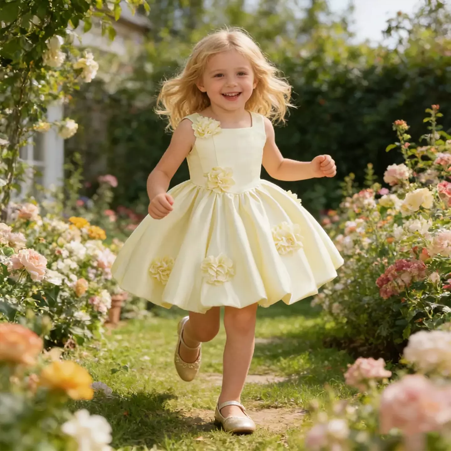 Elisabetta Ivory Sleeveless Floral Girls Party Dress