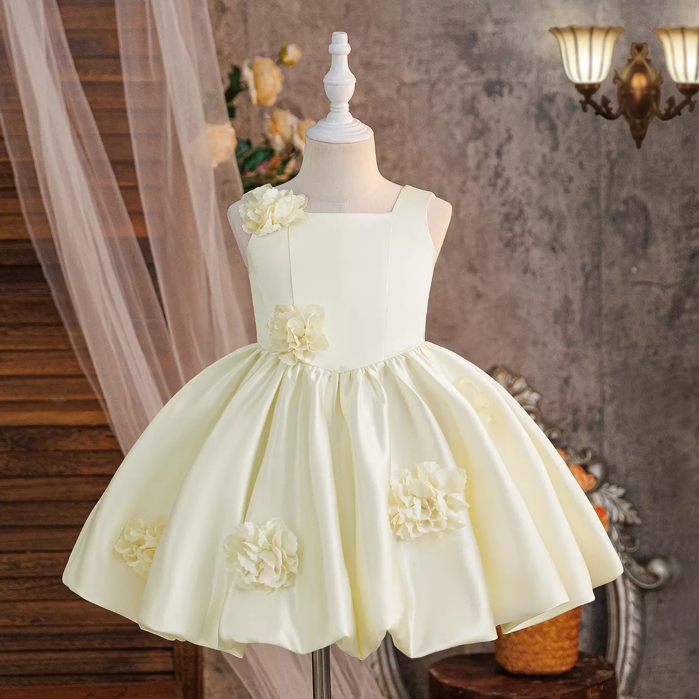 Elisabetta Ivory Sleeveless Floral Girls Party Dress