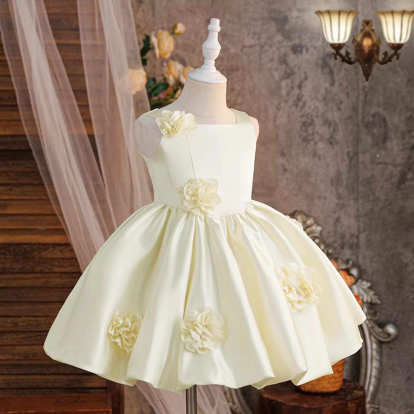 Elisabetta Ivory Sleeveless Floral Girls Party Dress