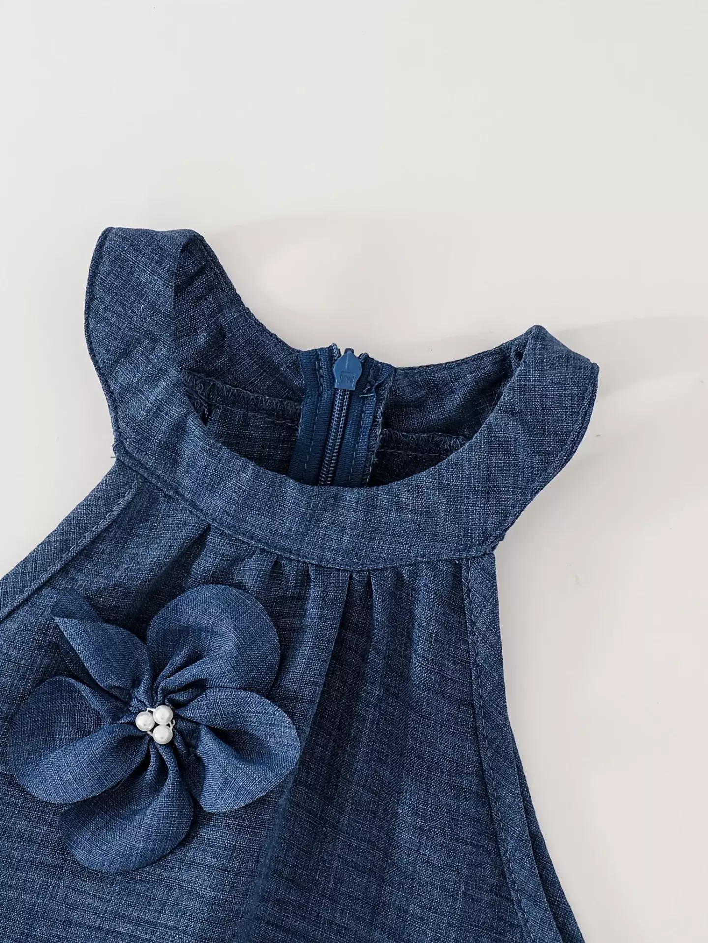 Ashlyn Navy Blue Beaded Flower Halter Girls Casual Dress