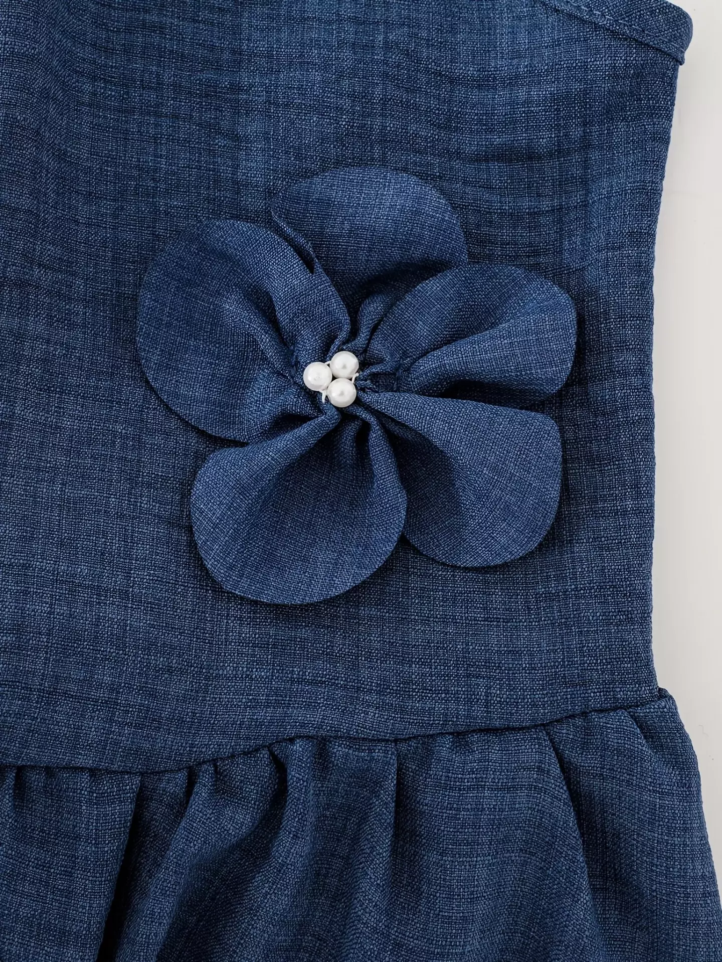 Ashlyn Navy Blue Beaded Flower Halter Girls Casual Dress