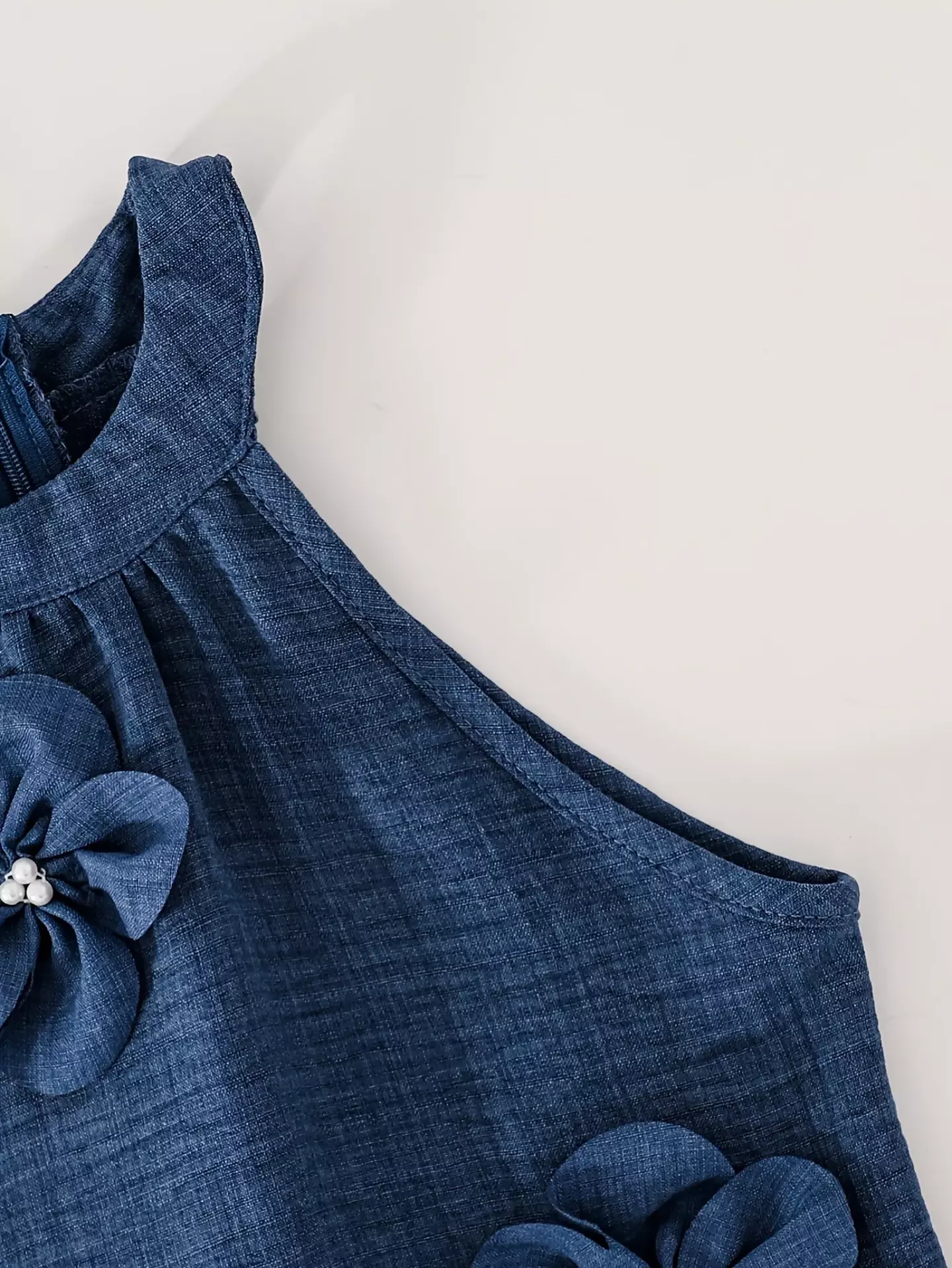 Ashlyn Navy Blue Beaded Flower Halter Girls Casual Dress