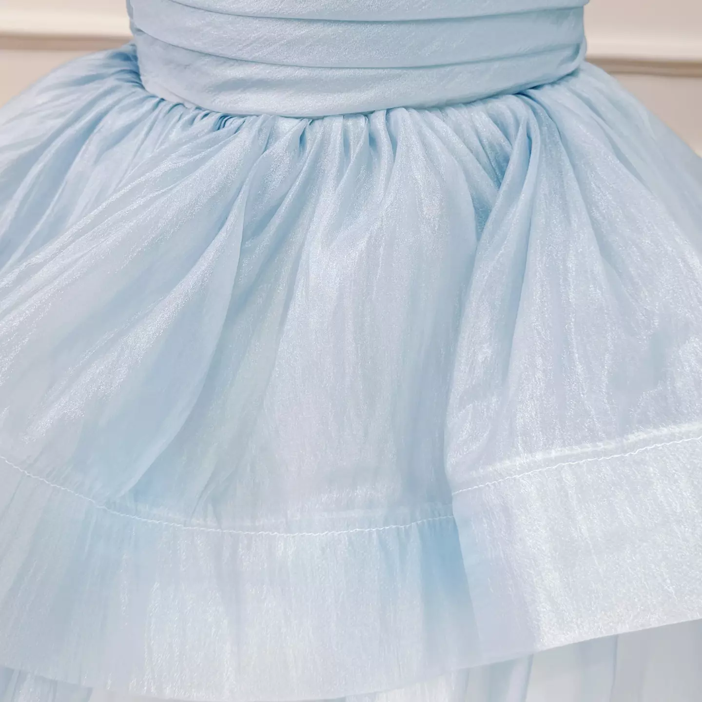 Maya Blue Ruffle Strap Ruched Tiered Girls Party Dress